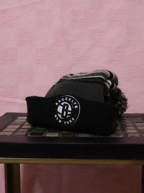 New Era Brooklyn Black and White Knit Pom Beanie
